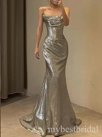 Sparkly Asymmetrical Spaghetti Straps Mermaid Floor Length Prom Dress,PDS11647