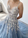 Elegant V-neck Sleeveless Lace Applique A-line Floor Length Prom Dress,PDS11586