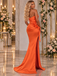 Orange Satin Strapless Mermaid Evening Dress With Large Bow And High Slit,PDS118562