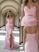 Pretty Pink V-Neck Sleeveless Side Slit Chiffon Mermaid Long Prom Party Dress,PDS118479