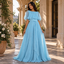 Romantic Pleated Chiffon Cape Sleeve A-Line Long Bridesmaid Dress,PDS118662