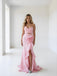 Pretty Pink V-Neck Sleeveless Side Slit Chiffon Mermaid Long Prom Party Dress,PDS118479