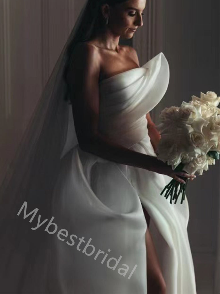 Sexy Strapless Sleeveless A-line Floor Length Wedding Dresses, WDY0357
