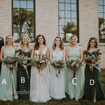 Mismatched Elegant Sleeveless Side slit A-line Bridesmaid Dressess, BDS0345