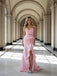 Pretty Pink V-Neck Sleeveless Side Slit Chiffon Mermaid Long Prom Party Dress,PDS118479