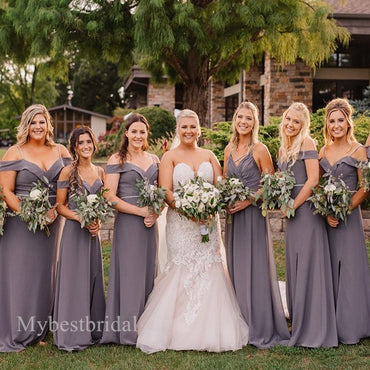 Elegant V-neck Sleeveless Side slit A-line Bridesmaid  Dressess, BDS0351