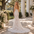 Artisanal Spaghetti Strap V-Neck Geometric Lace Sheath Wedding Dress,WD0422