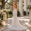 Artisanal Spaghetti Strap V-Neck Geometric Lace Sheath Wedding Dress,WD0422