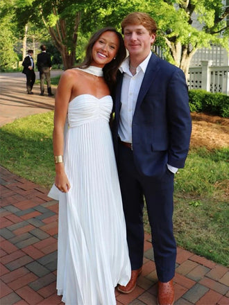 Pretty White Strapless Sleeveless Ruched A-Line Long Prom Party Dress,PDS11814