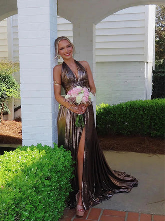 Sexy Halter V-Neck Side Slit Sleeveless Mermaid Long Prom Party Dress,PDS11766