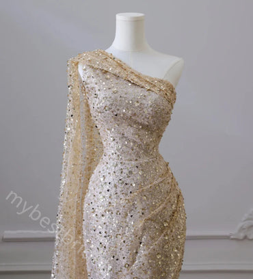 Sexy One Shoulder Sleeveless Side Slit Mermaid Floor Length Prom Dress,PDS11591