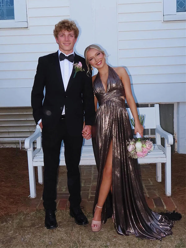 Sexy Halter V-Neck Side Slit Sleeveless Mermaid Long Prom Party Dress,PDS11766