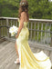 Pretty Yellow V-Neck Sleeveless  Side Slit Satin Mermaid Long Prom Party Dress,PDS11807