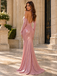 Dusty Pink Halter Glitter Deep V Mermaid Side Slit Long Evening Dress,PDS118804