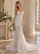 Artisanal Spaghetti Strap V-Neck Geometric Lace Sheath Wedding Dress,WD0422