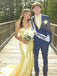 Pretty Yellow V-Neck Sleeveless  Side Slit Satin Mermaid Long Prom Party Dress,PDS11807