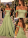 Sparkly Beaded Chiffon Off Shoulder Flowy A-Line Evening Dress,PDS118663