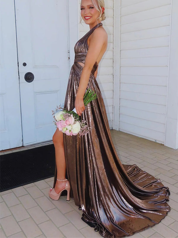 Sexy Halter V-Neck Side Slit Sleeveless Mermaid Long Prom Party Dress,PDS11766