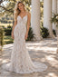 Artisanal Spaghetti Strap V-Neck Geometric Lace Sheath Wedding Dress,WD0422