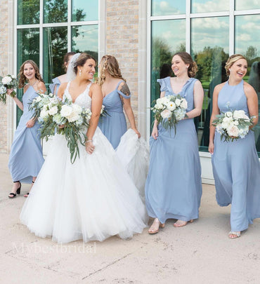 Mismatched V-neck Sleeveless A-line Bridesmaid Dressess, BDS0331