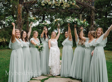 Elegant V-neck Ruffle A-line Bridesmaid Dressess, BDS0334