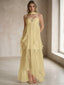 Soft Chiffon Halter Ruffled Sweetheart Flowy Long Bridesmaid Dress,PDS118735