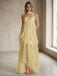 Soft Chiffon Halter Ruffled Sweetheart Flowy Long Bridesmaid Dress,PDS118735