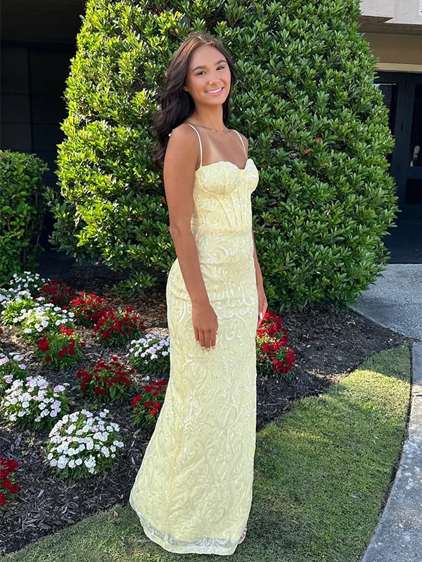 Sexy Yellow Spaghetti Straps Sleeveless Mermaid Long Prom Party Dress, – mybestbridal Sexy Yellow Spaghetti Straps Sleeveless Mermaid Long Prom Party Dress, – mybestbridal