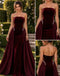 Elegant Burgundy Velvet Strapless Mermaid Overlay Skirt Long Formal Dress,PDS118805
