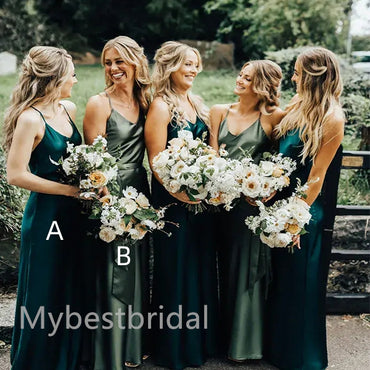 Mismatched Elegant Sleeveless V-neck A-line Bridesmaid Dressess, BDS0318