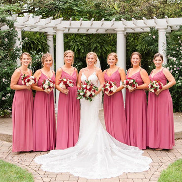 Elegant V-neck Sleeveless A-line Bridesmaid  Dressess, BDS0352