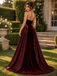 Elegant Burgundy Velvet Strapless Mermaid Overlay Skirt Long Formal Dress,PDS118805