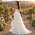 Whimsical Strapless Ruched Tiered Ruffled Chiffon A-Line Wedding Dress,WD0423