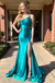Teal Satin One Shoulder Mermaid Prom Dress With Side Slit,PDS118563
