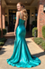 Teal Satin One Shoulder Mermaid Prom Dress With Side Slit,PDS118563