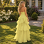 Soft Chiffon Strapless Tiered Ruffle Pleated Long Prom Dress,PDS118664