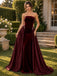 Elegant Burgundy Velvet Strapless Mermaid Overlay Skirt Long Formal Dress,PDS118805