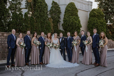 Mismatched Elegant V-neck Sleeveless A-line Bridesmaid Dressess, BDS0335