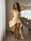 Simple Yellow High Low Sleeveless Side Slit A-Line Long Prom Party Dress,PDS11812