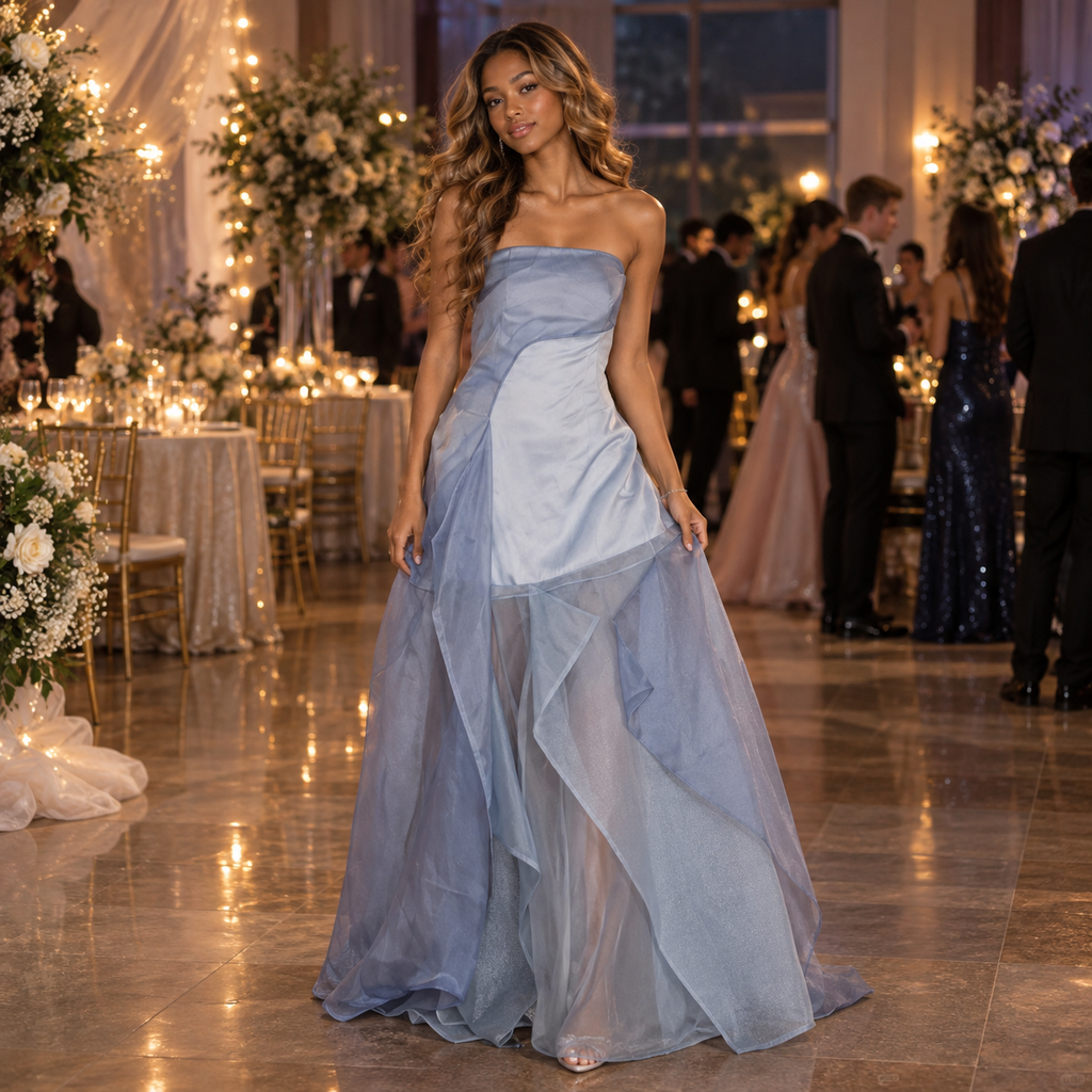 Dreamy Organza Strapless Asymmetrical Layered Formal Dress,PDS118665