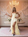 Yellow Satin Ruffles Side Slit Sleeveless High-low Long Prom Party Dress,PDS118482
