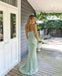 Sage Green Glitter Sequin Spaghetti Strap V Neck Mermaid Evening Dress,PDS118564