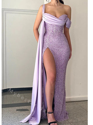 Sexy One shoulder Side slit Mermaid Long Floor Length Prom Dress,PDS11482