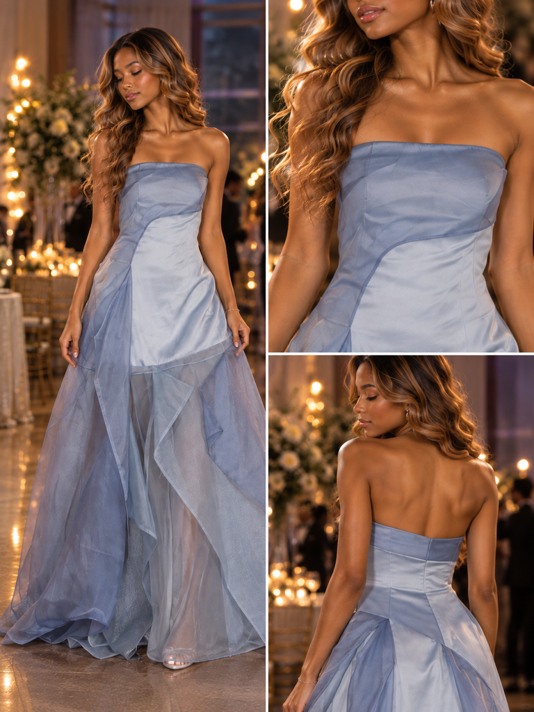 Dreamy Organza Strapless Asymmetrical Layered Formal Dress,PDS118665