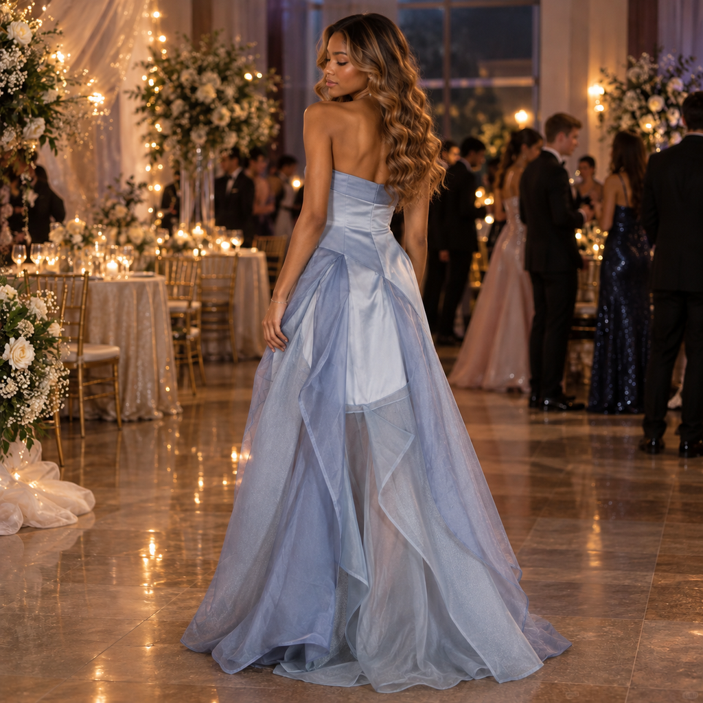 Dreamy Organza Strapless Asymmetrical Layered Formal Dress,PDS118665