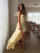 Simple Yellow High Low Sleeveless Side Slit A-Line Long Prom Party Dress,PDS11812