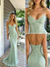 Sage Green Glitter Sequin Spaghetti Strap V Neck Mermaid Evening Dress,PDS118564