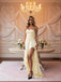 Yellow Satin Ruffles Side Slit Sleeveless High-low Long Prom Party Dress,PDS118482