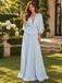 Elegant Light Blue Chiffon Deep V Pleated Floor Length Bridesmaid Dress,PDS118807