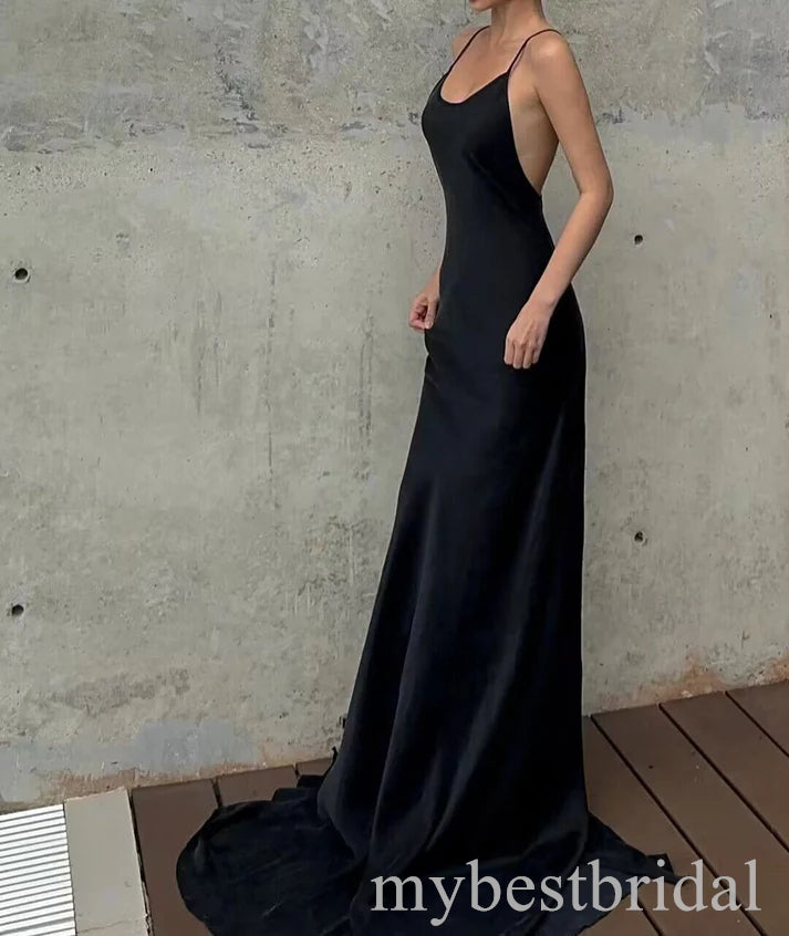 Black Sexy Scoop Sleeveless Mermaid Floor Length Prom Dress,PDS11651